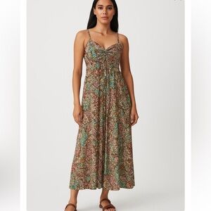 Nieves Lavi 100% Silk Multicolor Floral Midi Dress Sleeveless Womens 4 | A437